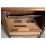 Vintage Wood Console Cabinet with Woven Front Panel