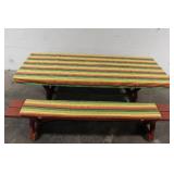 Rectangular Wooden Picnic Table with Benches and Striped Cushions