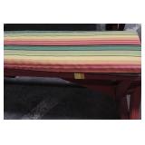 Rectangular Wooden Picnic Table with Benches and Striped Cushions