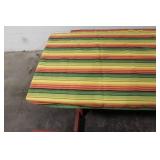 Rectangular Wooden Picnic Table with Benches and Striped Cushions