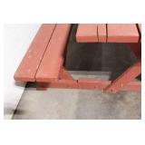 Rectangular Wooden Picnic Table with Benches and Striped Cushions