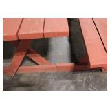 Rectangular Wooden Picnic Table with Benches and Striped Cushions