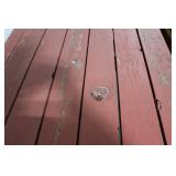 Rectangular Wooden Picnic Table with Benches and Striped Cushions