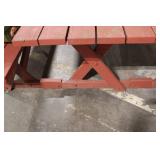 Rectangular Wooden Picnic Table with Benches and Striped Cushions