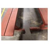 Rectangular Wooden Picnic Table with Benches and Striped Cushions