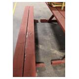 Rectangular Wooden Picnic Table with Benches and Striped Cushions
