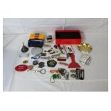 Vintage Collectibles and Small Hardware Lot with Pins, Badges, Tools, and Trinkets