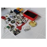 Vintage Collectibles and Small Hardware Lot with Pins, Badges, Tools, and Trinkets