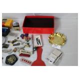 Vintage Collectibles and Small Hardware Lot with Pins, Badges, Tools, and Trinkets