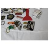 Vintage Collectibles and Small Hardware Lot with Pins, Badges, Tools, and Trinkets