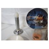 Assorted Collectibles and Decor Lot Including Bradford Exchange Plates, Coin Banks, and Cross Plaque