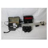 Vintage Sankyo Super CM 400 Movie Camera, Vixen Binoculars, and Vistar Tripod Set
