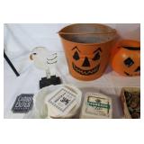 Vintage Halloween Buckets, Coasters, Bottle Caps, Guitar Decor, and Collectibles Lot