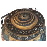 UL - Large Vintage Hand Painted Metal Rice Container with Indian Hunting Scene