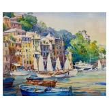 LLSTR - Large Framed Original Rose Edin Watercolor Coastal Scene