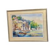 LLSTR - Large Framed Original Rose Edin Watercolor Coastal Scene