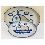 PTRY - Set of 2 M.A. Hadley Pottery Platters with Whale Design