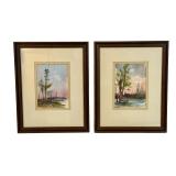LLSTR - Pair of Framed Gerald Korte Original Watercolor Paintings