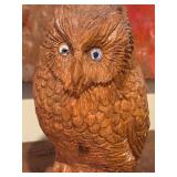 Hand-Carved Wooden Owl Sculpture Signed C. Letty 2004, 13 Inches Tall