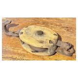 LL - Antique Wooden Pulley Block with Iron Hook