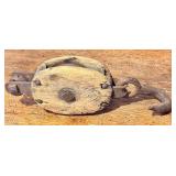 LL - Antique Wooden Pulley Block with Iron Hook