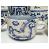 PTRY - M.A. Hadley Pottery Country Scene Teapot with 8 Teacups Hand-Painted