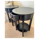 LLBR - Pair of Black Round Accent Tables with Drawers