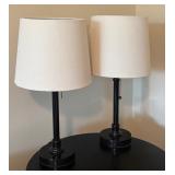 Pair of 19.5 Inch Stylish Bedside Table Lamps with Black Bases
