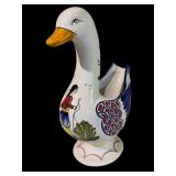 LLSTR - Quimper Style French Faience Duck Pitcher with Hand-Painted Design
