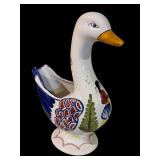 LLSTR - Quimper Style French Faience Duck Pitcher with Hand-Painted Design