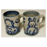 Set of 2 M.A. Hadley Pottery Mugs with Bunny and Dog Designs