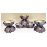 PTRY - Set of 8 Handcrafted Ceramic Bowls with Purple and Green Sea Urchin Design