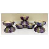 PTRY - Set of 8 Handcrafted Ceramic Bowls with Purple and Green Sea Urchin Design