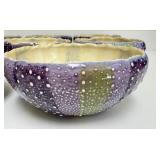 PTRY - Set of 8 Handcrafted Ceramic Bowls with Purple and Green Sea Urchin Design