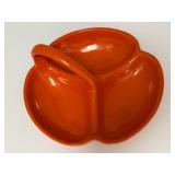 Vintage Mid Century Orange Divided Ceramic Serving Dish with Handle