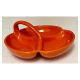 Vintage Mid Century Orange Divided Ceramic Serving Dish with Handle