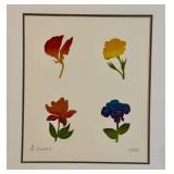 LLSTR - Set of 2 Signed Flower Quartet Art Prints by Artist, Unframed