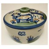 PTRY - M.A. Hadley Pottery Covered Dish with Cow Motif