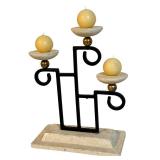 LLSTR - Geometric Iron and Stone 3-Arm Candle Holder with Candles
