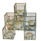 LLSTR - Geometric Glass and Metal Tealight Candle Holder with 9 Cubes