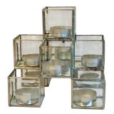 LLSTR - Geometric Glass and Metal Tealight Candle Holder with 9 Cubes