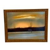 Vintage Framed Oil on Board Landscape Painting