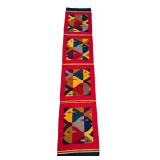 D - Zapotec Wool Red Runner Rug with School of Fish Design