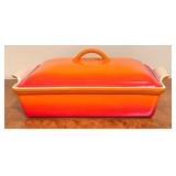D - Le Creuset Covered Rectangular Baking Dish Flame Orange
