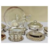 K - Assorted Vintage Silver Plate Serving Collection with Glass Platter