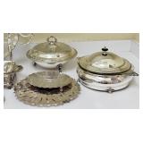 K - Assorted Vintage Silver Plate Serving Collection with Glass Platter