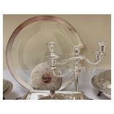 K - Assorted Vintage Silver Plate Serving Collection with Glass Platter