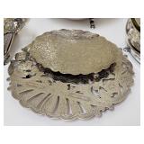 K - Assorted Vintage Silver Plate Serving Collection with Glass Platter