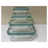 PTRY - Set of 4 OXO Glass Food Storage Containers with Teal Lids