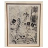 K - Jean-Louis Forain Vintage Etching Print "The Case of the New Athens", Framed